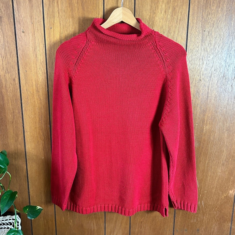 Vintage Paul Harris Design Red Mock Neck Raglan‎ Knit Sweater Large RN 51548